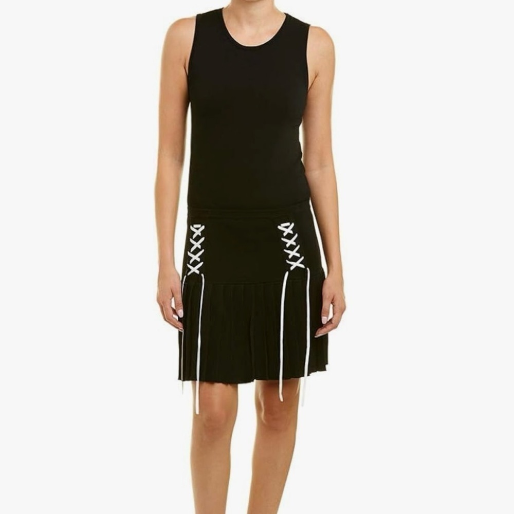 PARKER XS Kennedy Black Knit Pleated Skirt Drop Waist Lace Up Ties Tank Dress XS